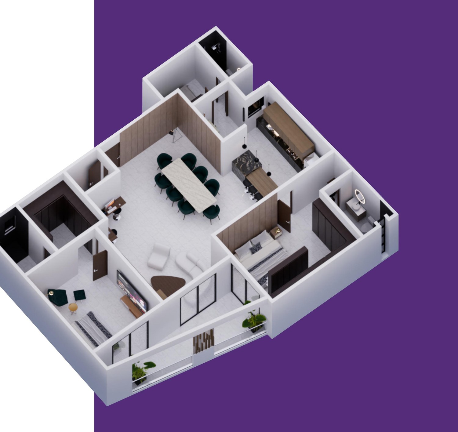 Plano isométrico del Departamento A/C de 145.59 m² en Pirámides 56