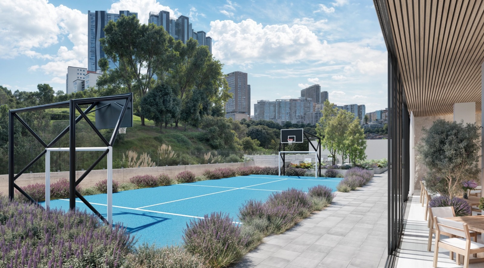 Alberca exterior del desarrollo · BLUE Bosque Real · 155 m²